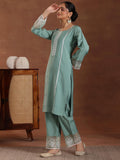 Libas Womens Self Design Silk Blend Straight Kurta With Palazzos And Dupatta Green 2Xl