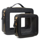 FFpaw 2Pcs Travel Clear Makeup Bag, Black Cosmetic Bag Case with Zipper Portable Makeup Pouch Toiletry Bag Women Traveling Cosme