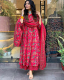 Gosriki Women'S Rayon Viscose Anarkali Printed Kurta With Palazzo & Dupatta (Cia Pink-Vks01-Gs_M_Pink_Medium),Pink,,B0DVPF8RVP