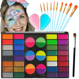 Face Painting Kit, 44 Colors Professional Face Paint Makeup Kit Non-Toxic Water Activated Facepaint Palette with Brush, Sponge f