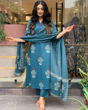 Anni Designer Women'S Rayon Blend Straight Printed Kurta With Pant & Dupatta (Jimny Blue-Vks01_4Xl_Blue_Xxxx-Large),Blue,4XL,,,