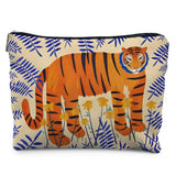 Likjad Orange Tiger Makeup Bag, Boho Floral Tiger Cosmetic Bags for Women, Tigers Lover Gifts Makeup Pouch, Trendy Boho Botanica