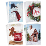 Hallmark Boxed Holiday Card Assortment (12 Cards and 12 Envelopes) Let It Snow Snowman, Gingerbread House, Hot Cocoa, Joy Wreath