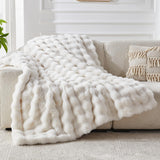 Faux Fur Throw Blanket for Couch, Cozy Fuzzy Fluffy Soft Plush Thick Bubble Sherpa Blanket for Sofa Bedroom Living Room, Mothers