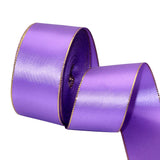 David accessories Grape Satin Ribbon with Gold Edges 1.5 Inch Wide 20 Yards, Gold Border Fabric Ribbons for Gift Wrapping DIY Cr