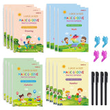 GLUN 16 Piece Magic Sank Practice Notebook with 10 Magic Pen Refills, Reusable Writing Books for Kids, Alphabet, Number, Math &