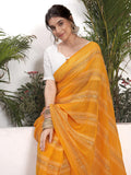 Satrani Women'S Georgette Zari Work Ready To Wear Saree With Unstitched Blouse Piece (14Rs131N_Yellow)