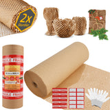 BRIVADO Honeycomb Packing Paper 15x400 Roll with Fragile & Labeling Stickers, Gloves - Bubble Wrap for Moving,Products & Gifts
