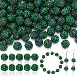 160pcs 10mm Rhinestone Beads for Jewelry Making, Dark Green Shiny Round Disco Ball Beads Bulk, Sparkle Crystal Clay Christmas fo