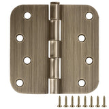 Door Hinges for Interior Doors, 12-Pack, 4-inch x 4-inch - Rounded 5/8-inch Radius Steel Door Hinge - Antique Brass - Fits Stand