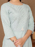 Rangita Mint Green Rayon Calf Length Embroidered A-Line Kurti For Women | Kurta For Women_L