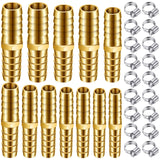 Yaocom 12 Pcs Brass Hose Barb Fitting Splicer Mender Joiner Barbed Hose Fittings with 18pcs Stainless Steel Pipe Clamp for Air/o