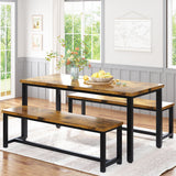 Recaceik 47Dining Table Set with Benches, 3 Pieces Dining Room Table Set for 4, Wood Kitchen Table and Chair Set with Sturdy