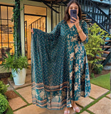 Anni Designer Women'S Rayon Viscose Anarkali Printed Kurta With Pant & Dupatta (Navneeta Dark Green-Vks02_4Xl_Green_Xxxx-Large),Green,4XL,,,