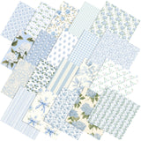 Tudomro 100 Pcs Blue Floral Fabric Squares Bundles 10 x 10 Inch Cotton Hydrangea Quilting Fabric Blue Spring Flower Fat Quarters