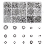 ZHIYUXI 750PCS 15Styles Antique Silver Rondelle Spacer Beads for Jewelry Making Sliver Metal Beads for Bracelet Necklace Earring