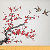 Erosebridal Plum Bossom Fabric by The Yard,Red Floral Waterproof Outdoor Fabric for Kids Boys Girls DIY Art Birds Wild Animals U