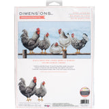 DIMENSIONS Black and White Hens Counted Cross Stitch Kit, 14 Ct. Light Blue Aida Cloth, Finished Project 16 x 8, Multicolor 4