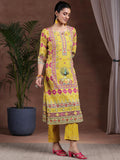Libas Womens Printed Crepe Straight Kurta With Trousers Mustard Xl