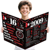 Zirtorei Large 16th Birthday Card With Envelope for Boys Girls, Red Black Happy 16th Birthday Giant Guest Book, Big 16 Greeting