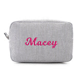 MT WORLD Cosmetic Bag Personalized Makeup Bag for Women Girls Seersucker Preppy Bridesmaid Makeup Bag Cute Aesthetic Toiletry Ba