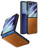 Foluu Leather Case for Samsung Galaxy Z Flip 7 with Front Built-in Screen Protector, PU Leather + Hard PC Shell Ultra Thin Slim