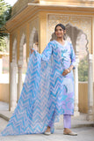 Anni Designer Women'S Cotton Blend Straight Printed Kurta With Pant & Dupatta (Sohini Purple-Nw_S_Purple_Small),Purple,S,,,