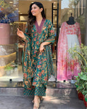 Anni Designer Women'S Rayon Blend Anarkali Printed Kurta With Palazzo & Dupatta (Cia Green-Vks01_L_Green_Large),Green,L,,,