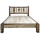 Montana Woodworks Woodworks Homestead Collection King Platform Bed, Stain And Clear Lacquer Finish With Laser Engraved Pine Desi