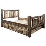 Montana Woodworks Homestead Collection Twin Storage Bed With Laser Engraved Bear Design, Stain & Clear Lacquer Finish