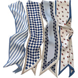 Ffzdena Hair Scarf For Women, Satin Scarf Accessories, Multifunctional Head Scarf And Bag Scarf, Set Of 4 Blue Polyester Scarves