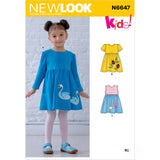 New Look UN6647A Sewing Pattern N6647 Toddlers Dresses with Appliques, Various, White