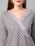 Anni Designer Women'S Cotton Blend Printed Straight Kurta With Pant (Jinki-White & Grey_M_Dark Blue_Medium),White & Grey,M,Cotton Blend,Regular,Pants