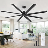 ZMISHIBO 84 Inch Industrial DC Motor Ceiling Fan, Large Ceiling Fan with 8 Reversible Blades, 3 Downrods, 6-Speed Remote Control