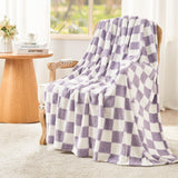 EMME Checkered Blanket Twin Size - 60x80 Lavender Knit Blanket Soft Fluffy Patterned Throw Blankets for Couch, Sofa, Chair, Bed,
