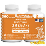 Wild Caught Omega 3 Fish Oil for Dogs - 300mg Mini Softgel Capsules for Healthy Skin and Coat - 360 Dog Fish Oil Pills for Shedd