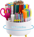 PAXCOO Desk Organisers Pen Holder 360 Rotating Makeup Organiser Stationary Desk Organisers with 5 Compartments Pen Pot for Home