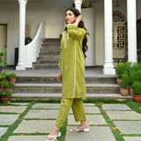 Gosriki Women'S Cotton Blend Solid Ethnic Co-Ord Set (Thara Mehandi-Gs_L_Green_Large),Green,,B0D5DFJK3F