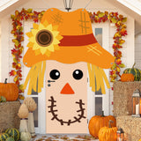 Thanksgiving Scarecrow Door Cover Fall Scarecrow Door Decoration Autumn Harvest Backdrop DIY Scarecrows Banner Backdrop for Home