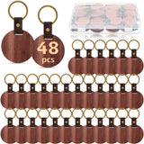 Ecally 48 Pcs Wood Keychain Blanks with Leather Strap 2 Inch Round Unfinished Wood Keyring Gifts for DIY Craft Christmas
