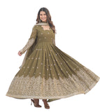 Wedani Faux Georgette Sequins Embroidered Work Anarkali Kurta Set For Women (In Alpha 2Xl Regular Olive),OLIVE,2XL