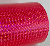 Roll of Prism Sign Vinyl, Holographic 1/4'' Mosaic, Self-Adhesive (12 inch x 10 feet, Fluorescent Pink)