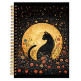 Qabliqo Witchy Floral Black Cat Spiral Notebooks, Mystical Full Moon Cat Journals for Writing, Cats Lover Mom Lady Gifts Journal