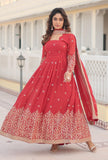 Wedani Faux Georgette Sequins Embroidered Work Anarkali Kurta Set For Women (In Alpha Xl Regular Red),Red,XL,,,
