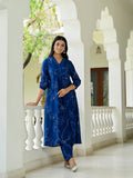 Anni Designer Women'S Rayon Blend Anarkali Printed Kurta With Pant (Marup Blue-Vks04_Xl_Blue_X-Large),Blue,XL,,,