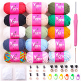 Sekafris 15 Pack Crochet Yarn Beginner - Black White Orange Red Green Rainbow Hot Pink Yellow Cotton Chunky Yarn - with Easy-to-