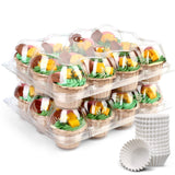 LotFancy Cupcake Containers 12 Count, 12 Sets, Plastic Dozen Cupcake Boxes, Disposable Cupcake Carrier Holder with Detachable Ta
