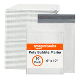 Amazon Basics Poly Bubble Self-Seal Mailer, 6 x 10 (Internal Size - 5.75 x 9), White, 50-Pack, White/Grey