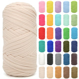 Tshirt Yarn for Crocheting,Beige T Shirt Chunky Elastic Fabric Thick T-Shirt Crochet Yarn for Beginners Crocheting Hand Knitting