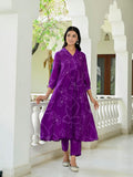 Anni Designer Women'S Rayon Blend Anarkali Printed Kurta With Pant (Marup Begani-Vks03_L_Begani_Large),Begani,L,,,